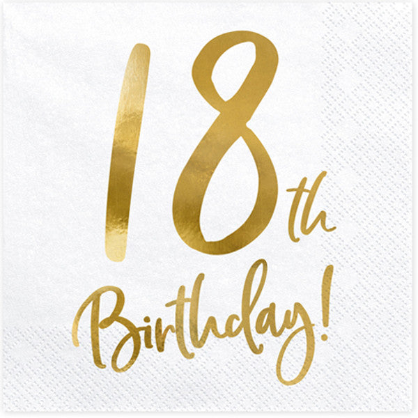 White and Gold 18th Birthday <br> Paper Napkins (20)