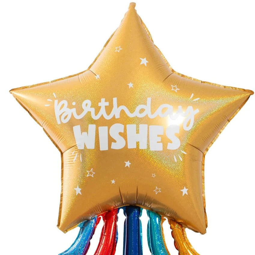 XL Birthday Wishes Gold Star <br> 36" / 91cm Foil Balloon