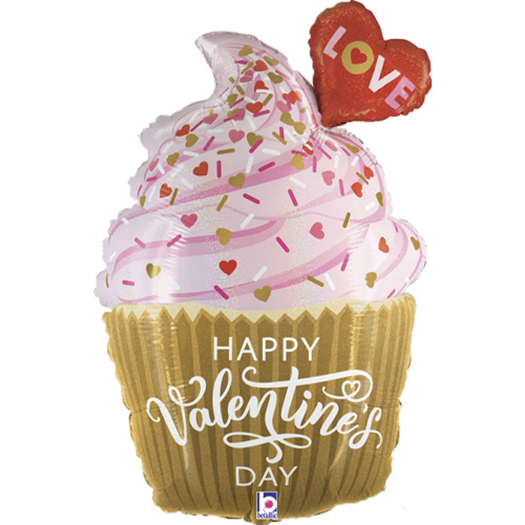 Valentine's Golden Cupcake <br> Foil Balloon 79cm Tall