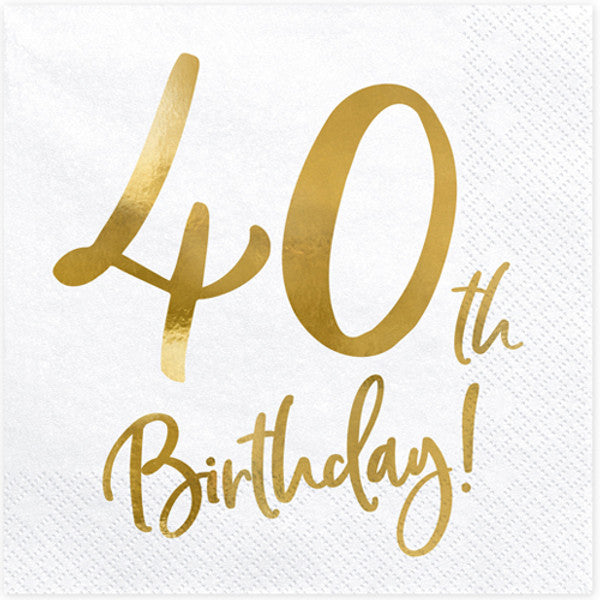 White and Gold 40th Birthday <br> Paper Napkins (20)