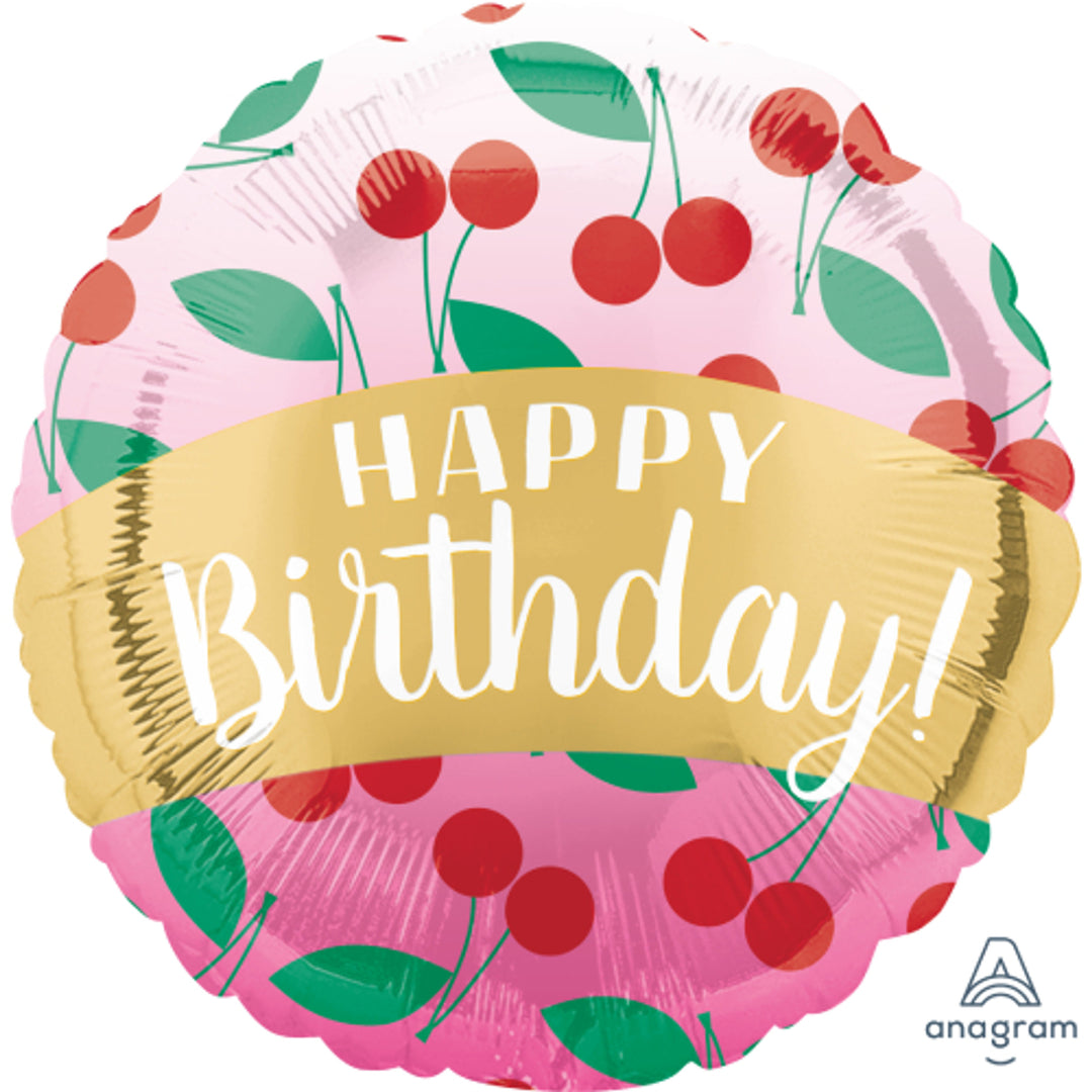Happy Birthday Cherries <br> 18" / 45cm Foil Balloon