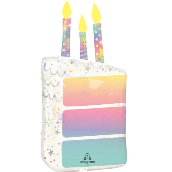 Holographic Birthday Cake <br> 28"/71cm SuperShape Foil Balloon