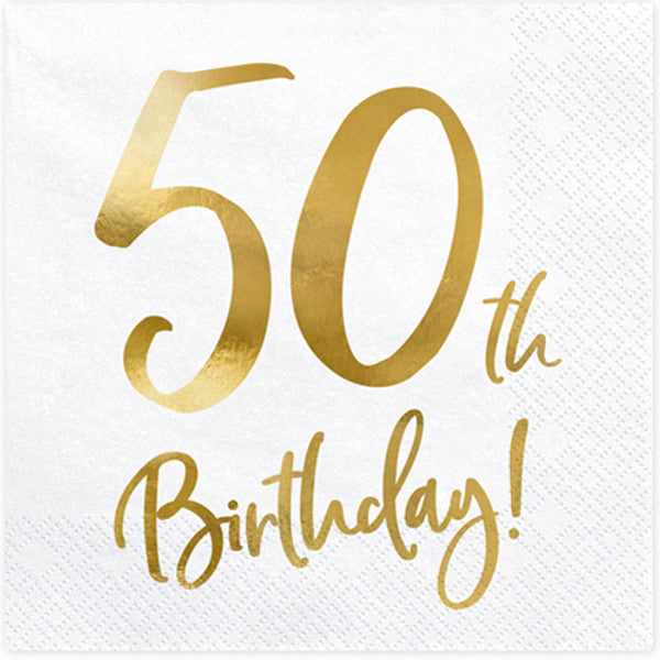 White and Gold 50th Birthday <br> Paper Napkins (20)