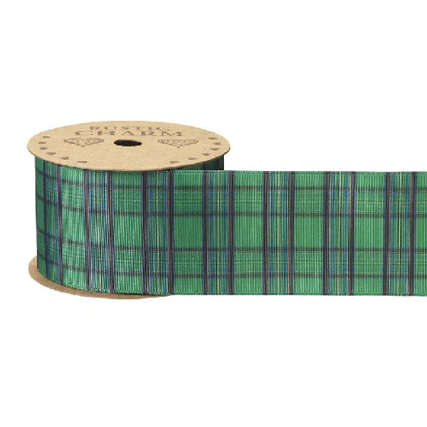 10m Spool of Forest Green Tartan Ribbon (50mm wide)