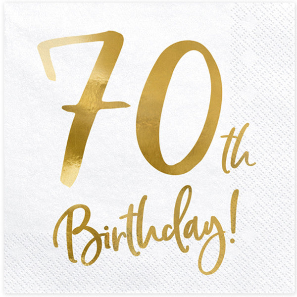 White and Gold 70th Birthday <br> Paper Napkins (20)