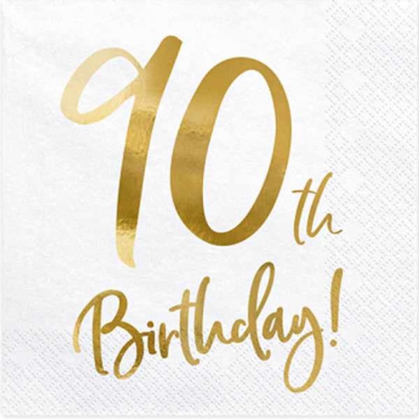 White and Gold 90th Birthday <br> Paper Napkins (20)