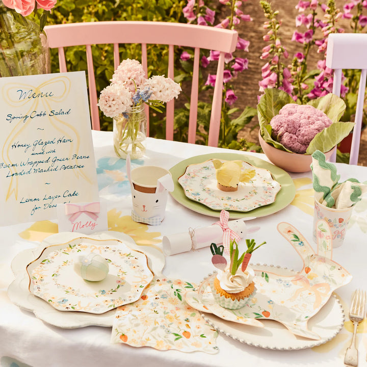Elegant Floral Bunny Plates (8pcs)