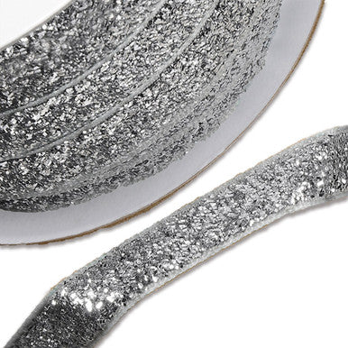 10m Spool of Silver Velvet Glitter Ribbon (10mm wide)