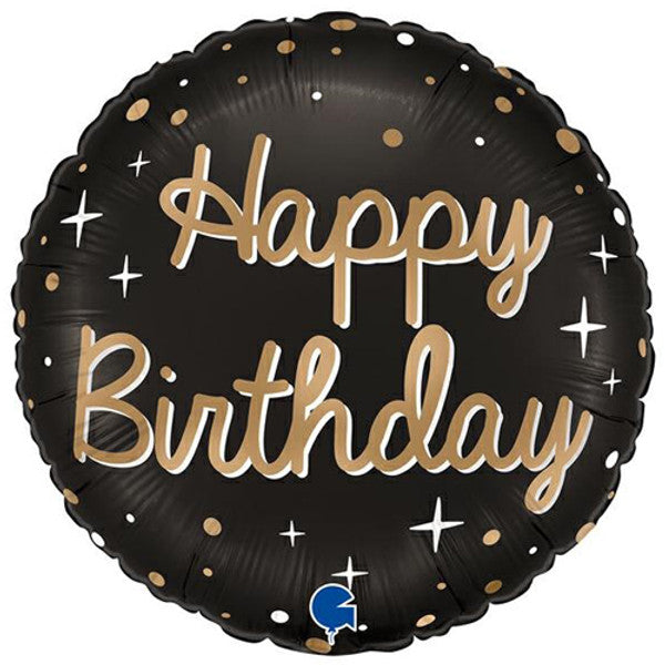 Black & Gold Happy Birthday <br> 18" /46cm Foil Balloon