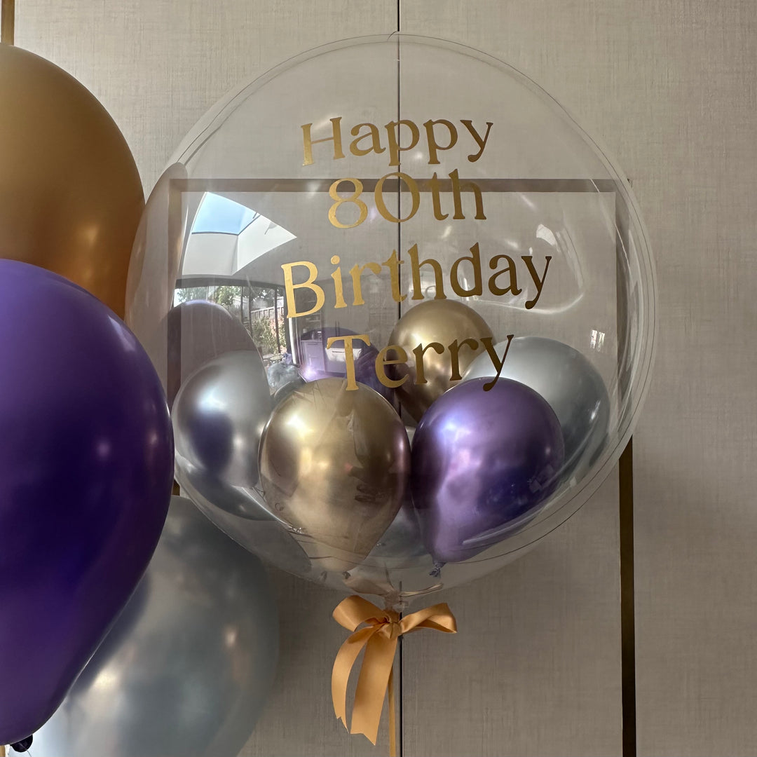 Chrome Gold, Purple and Silver Personalised Bubble Balloon