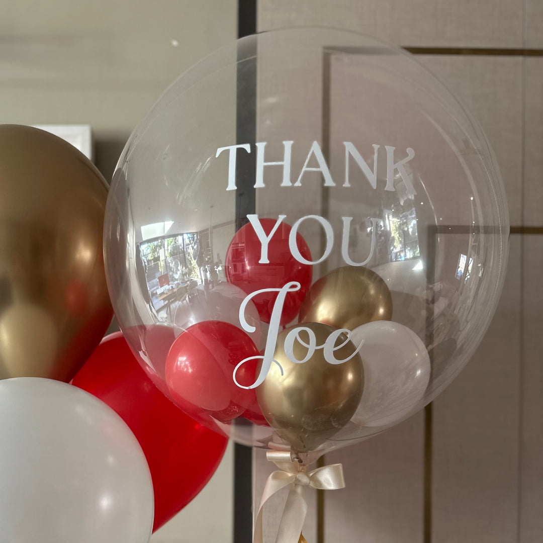 Red, White and Chrome Gold Personalised Bubble Balloon
