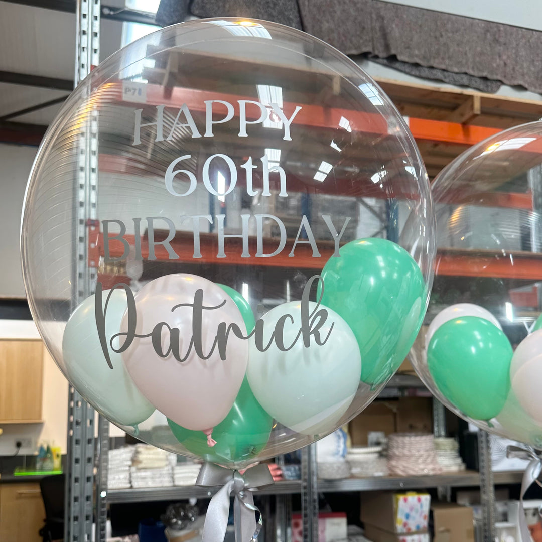 Pastel Pink, Green and Silver Personalised Bubble Balloon