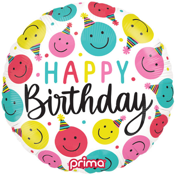Happy Birthday Happy Faces <br> 18" /46cm Foil Balloon