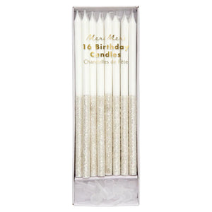 Silver <br> Glitter Dipped Candles (16pc)