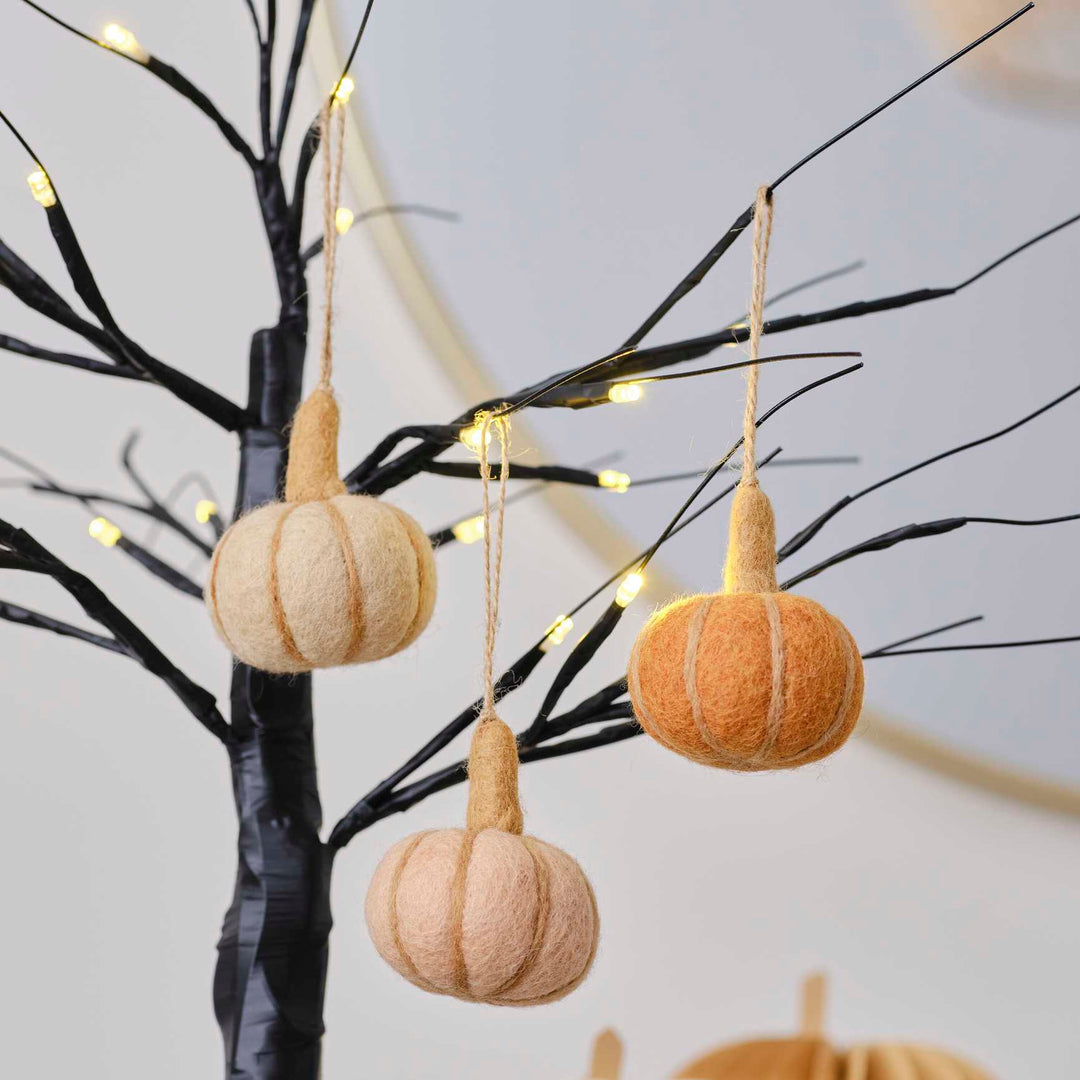 3 Felt Pumpkins <br> Hanging Decorations