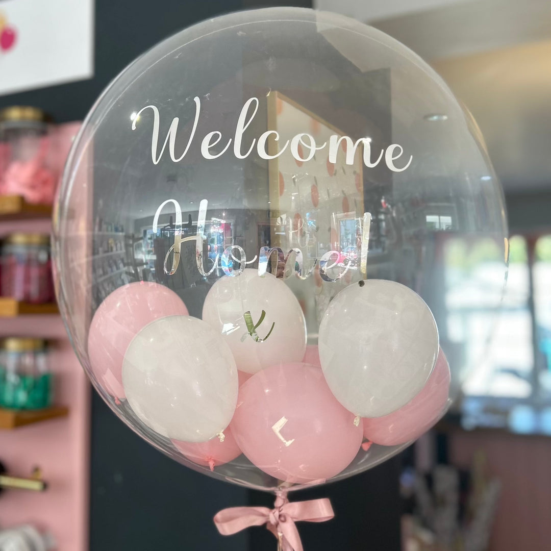 Baby Pink and White Personalised Bubble Balloon