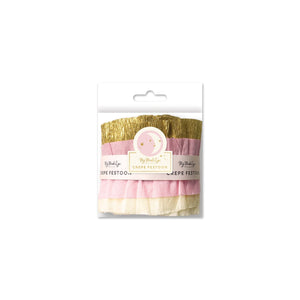 Baby Pink, Cream & Gold <br> Crepe Stitched Streamer - Sweet Maries Party Shop