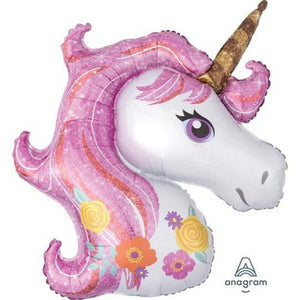 Giant Magical Pink Unicorn <br> Uninflated Balloon (33”/83cm Tall) - Sweet Maries Party Shop