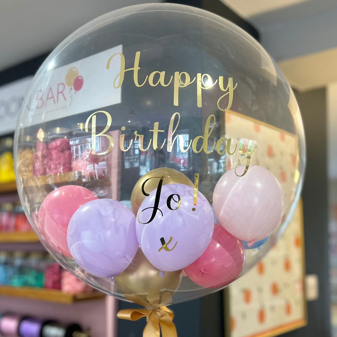 Gold, Lilac and Pinks Personalised Bubble Balloon