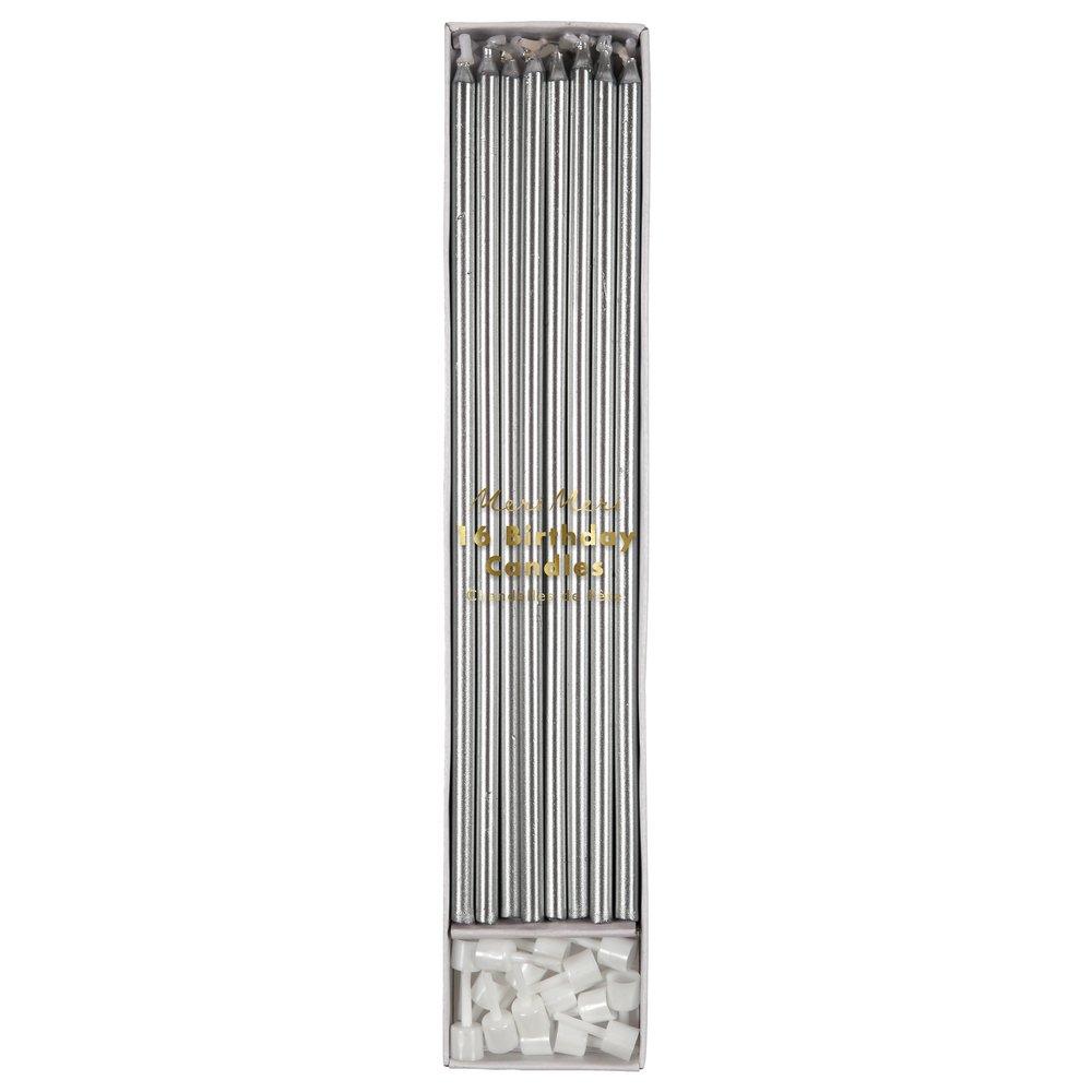 Metallic Silver <br> Long Candles - Sweet Maries Party Shop