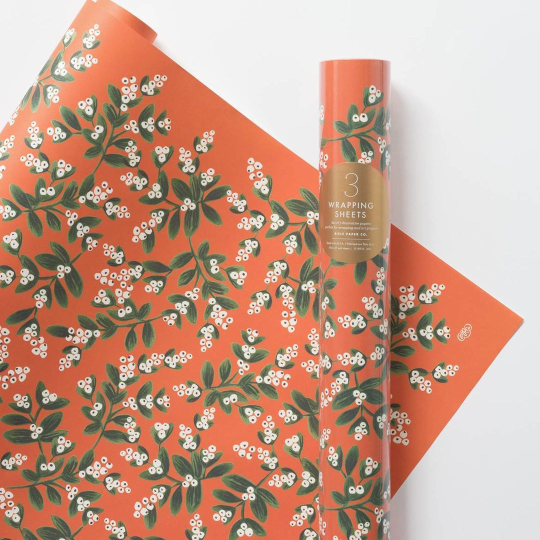 Red Mistletoe <br> Gift Wrap Roll (3 Sheets)