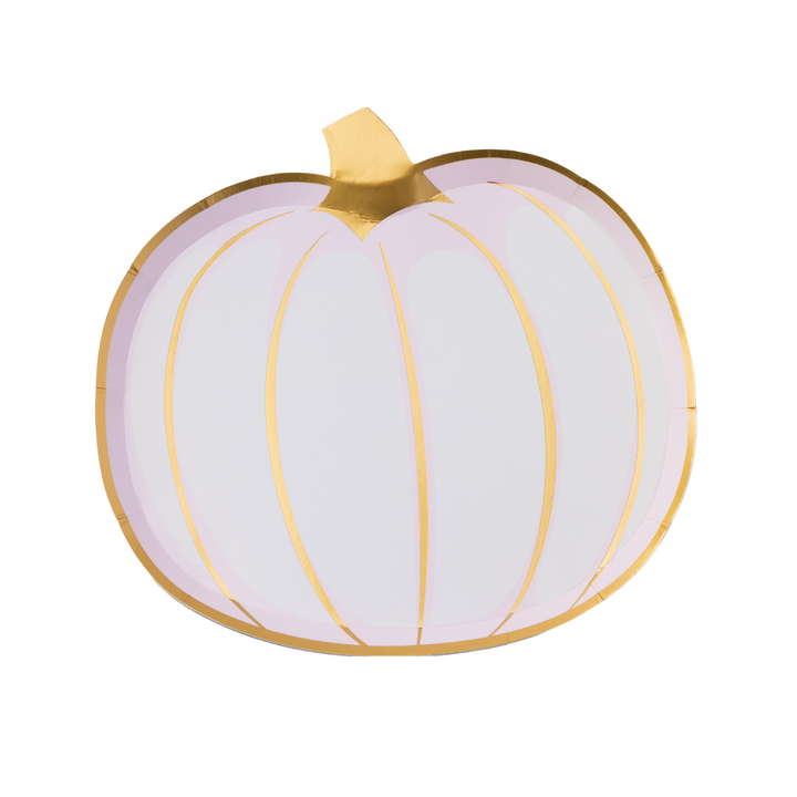 White and gold pumpkin shaped paper plates