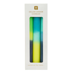 Marble 3 Tone Ombre <br> Blue, Yellow and Green <br> Dinner Candles