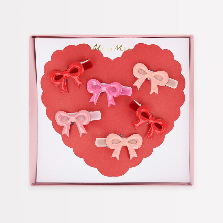 Valentine's Bow Hair Clips <br> Set of 6 Clips