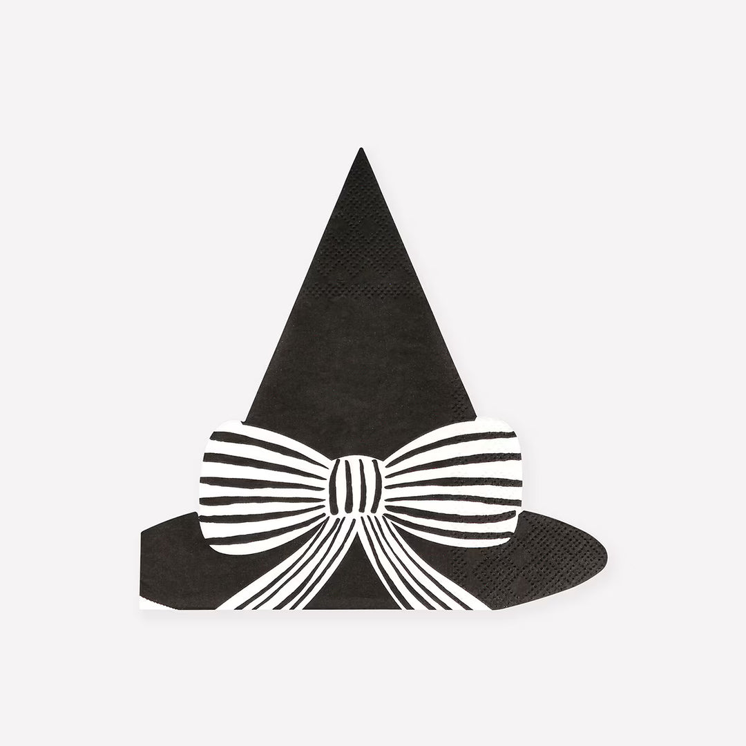 Chic Halloween Witch Hat Napkins with Striped Bows – Pack of 16