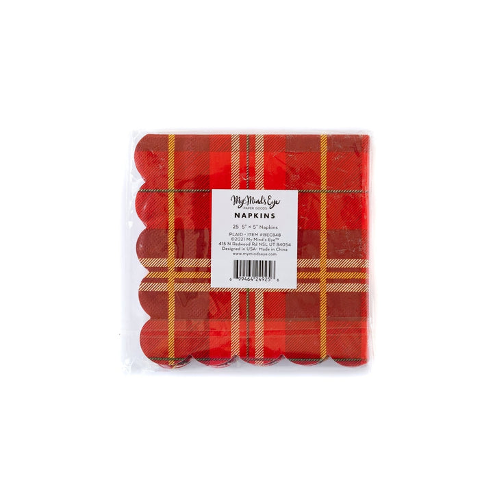 Believe Plaid Red <br> Cocktail Napkins (24)