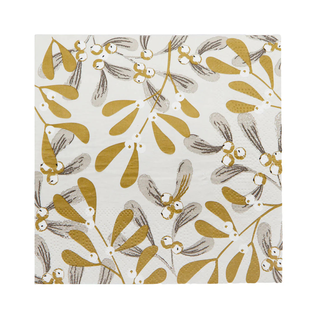 Gold Mistletoe <br> Christmas Napkins (20)