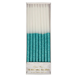 Blue <br> Glitter Dipped Candles (16pc)