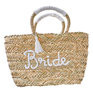 Woven Rattan Bag With BRIDE Lettering & Tassels