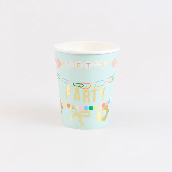 Charm Party Cups – ‘Let’s Party’ with Gold Foil Detail (Pack of 8)
