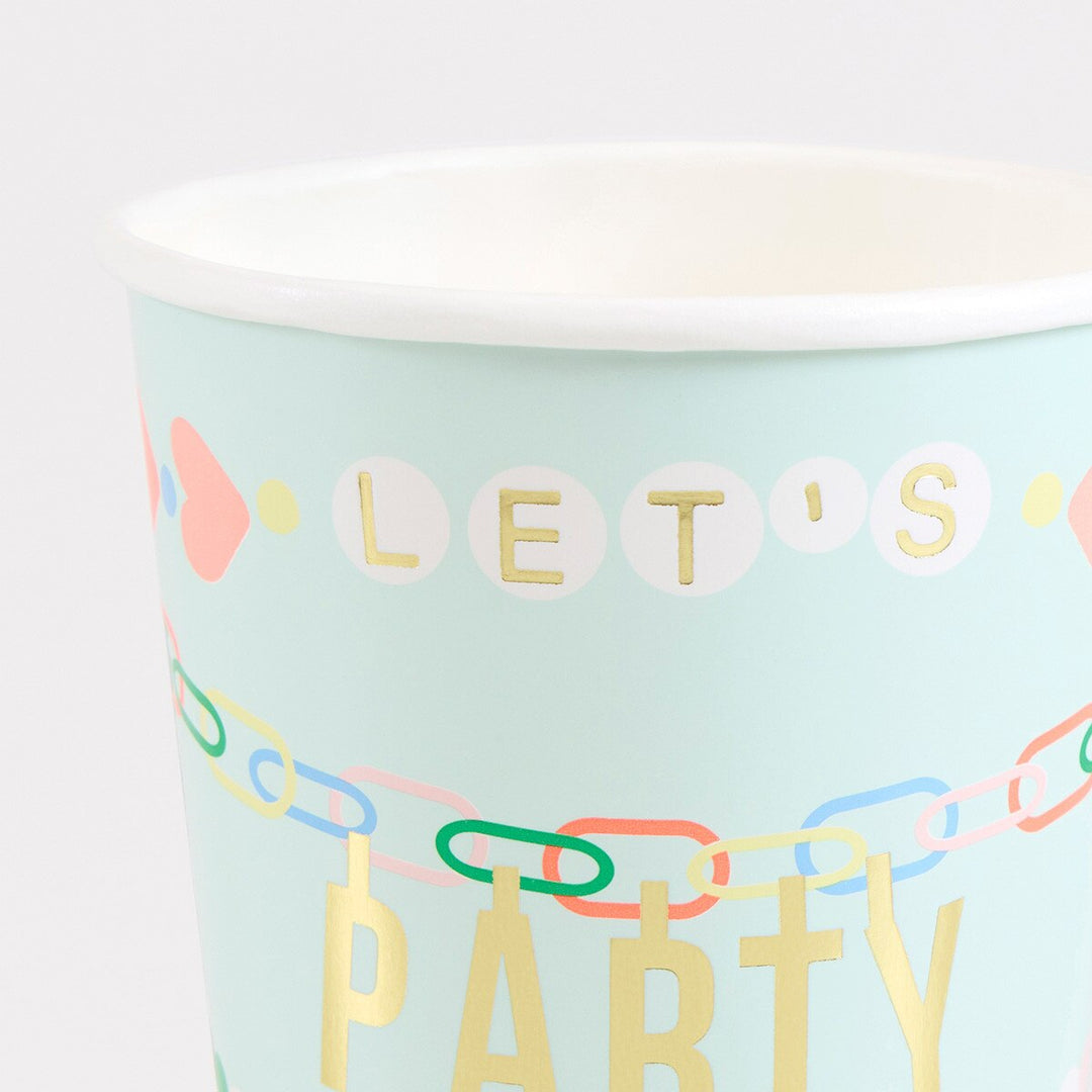 Charm Party Cups – ‘Let’s Party’ with Gold Foil Detail (Pack of 8)