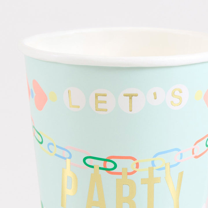 Charm Party Cups – ‘Let’s Party’ with Gold Foil Detail (Pack of 8)