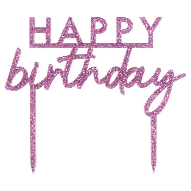 Pink Glitter Acrylic <br> Happy Birthday Cake Topper