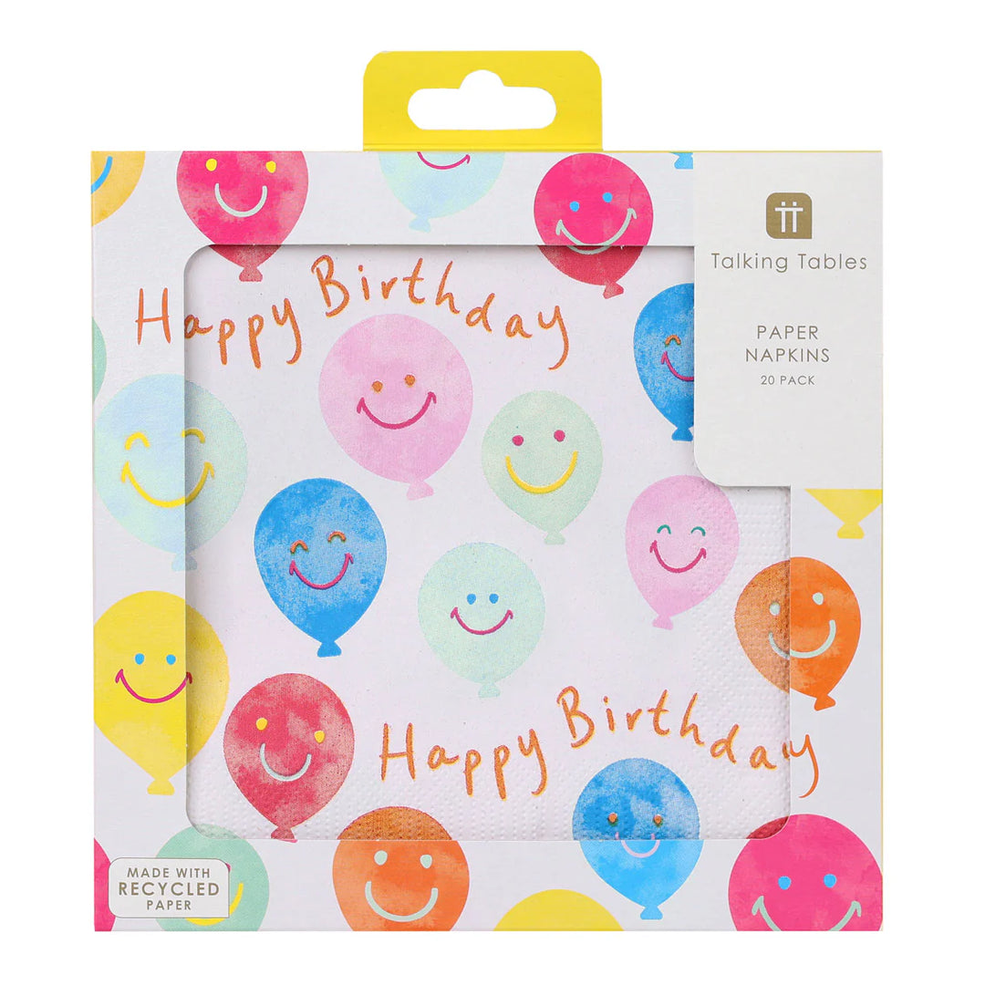 Smiley face napkins with Happy Birthday design