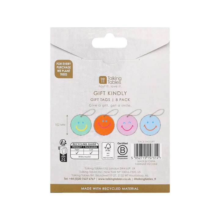 Birthday Brights Happy Face Gift Tags – 8 Pack