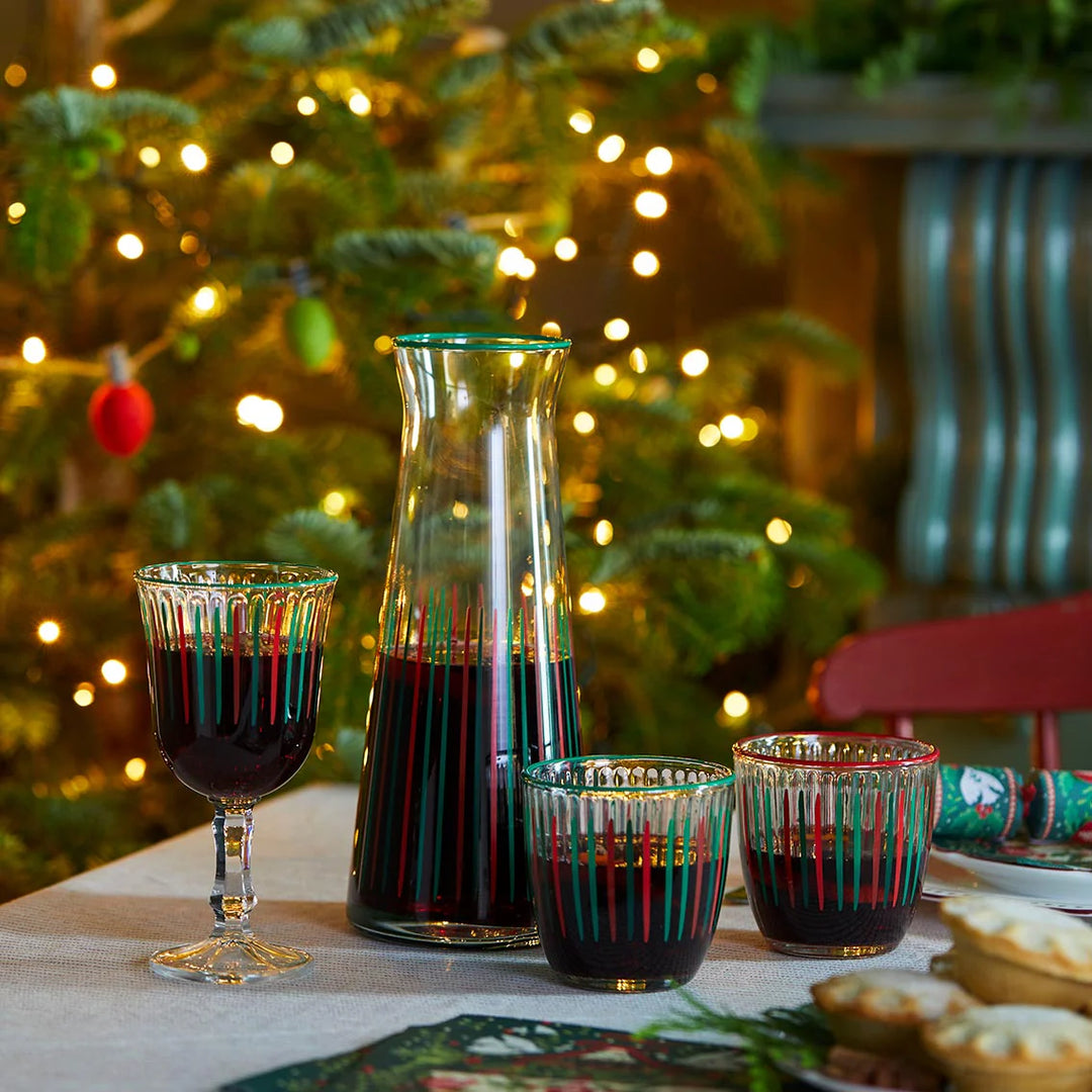 Red and Green Striped Glass Carafe