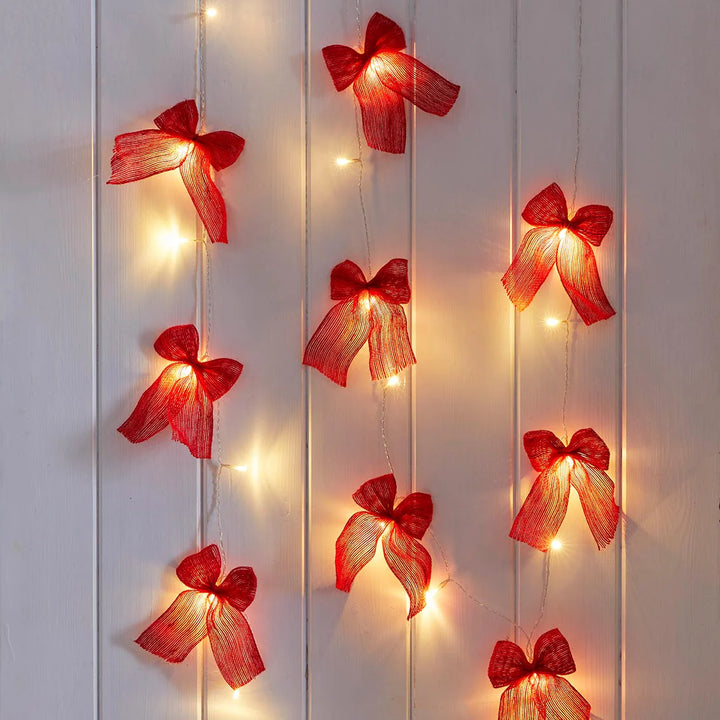 Red Fabric Bow <br> LED String Lights 2.6m