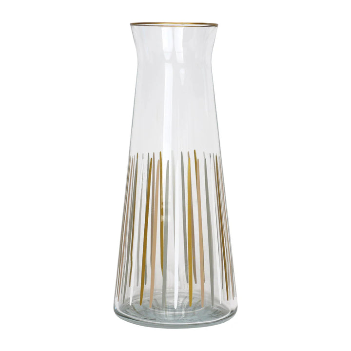 White and Gold Striped Glass Carafe