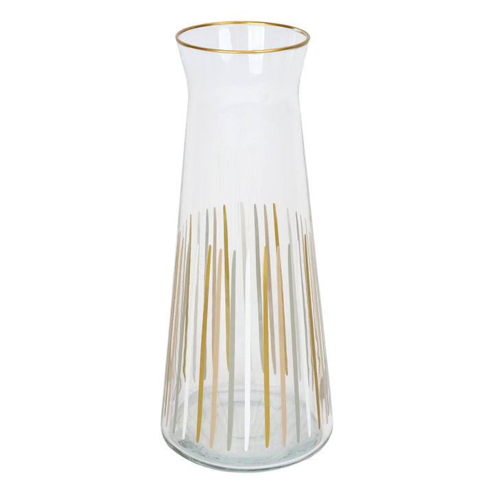 White and Gold Striped Glass Carafe