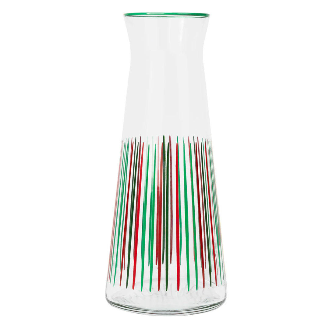 Red and Green Striped Glass Carafe