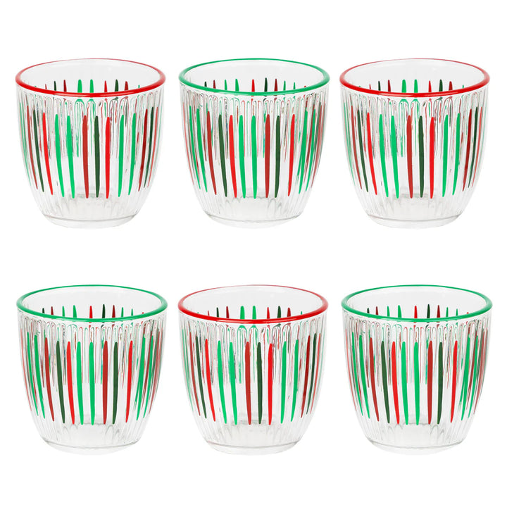 Red and Green Stripe Glass Tumblers <br> Set of 6