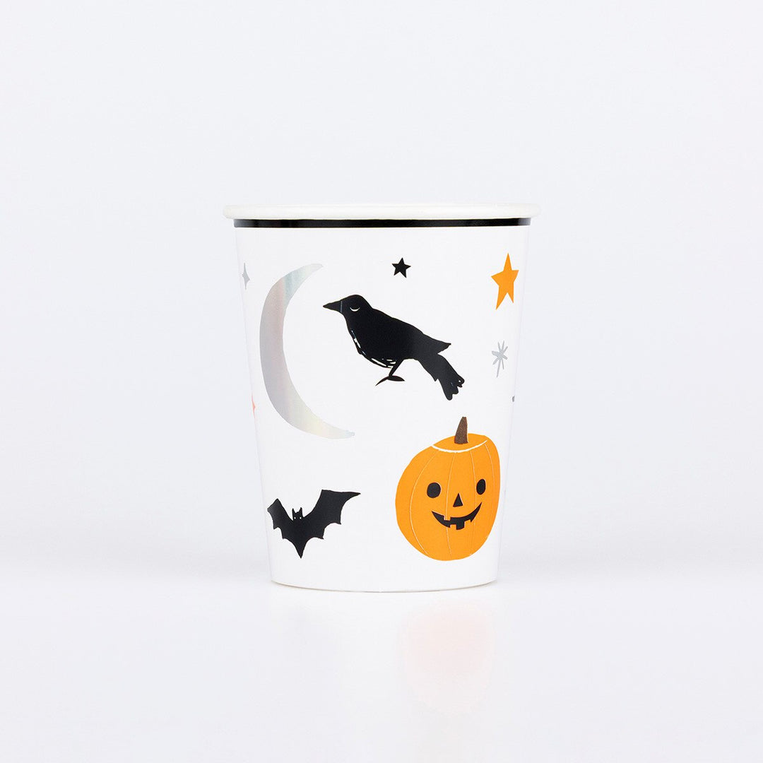 Stylish Halloween party cups with silver foil details