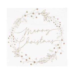 Gold Foiled Merry Christmas Wreath <br> Napkins (16)