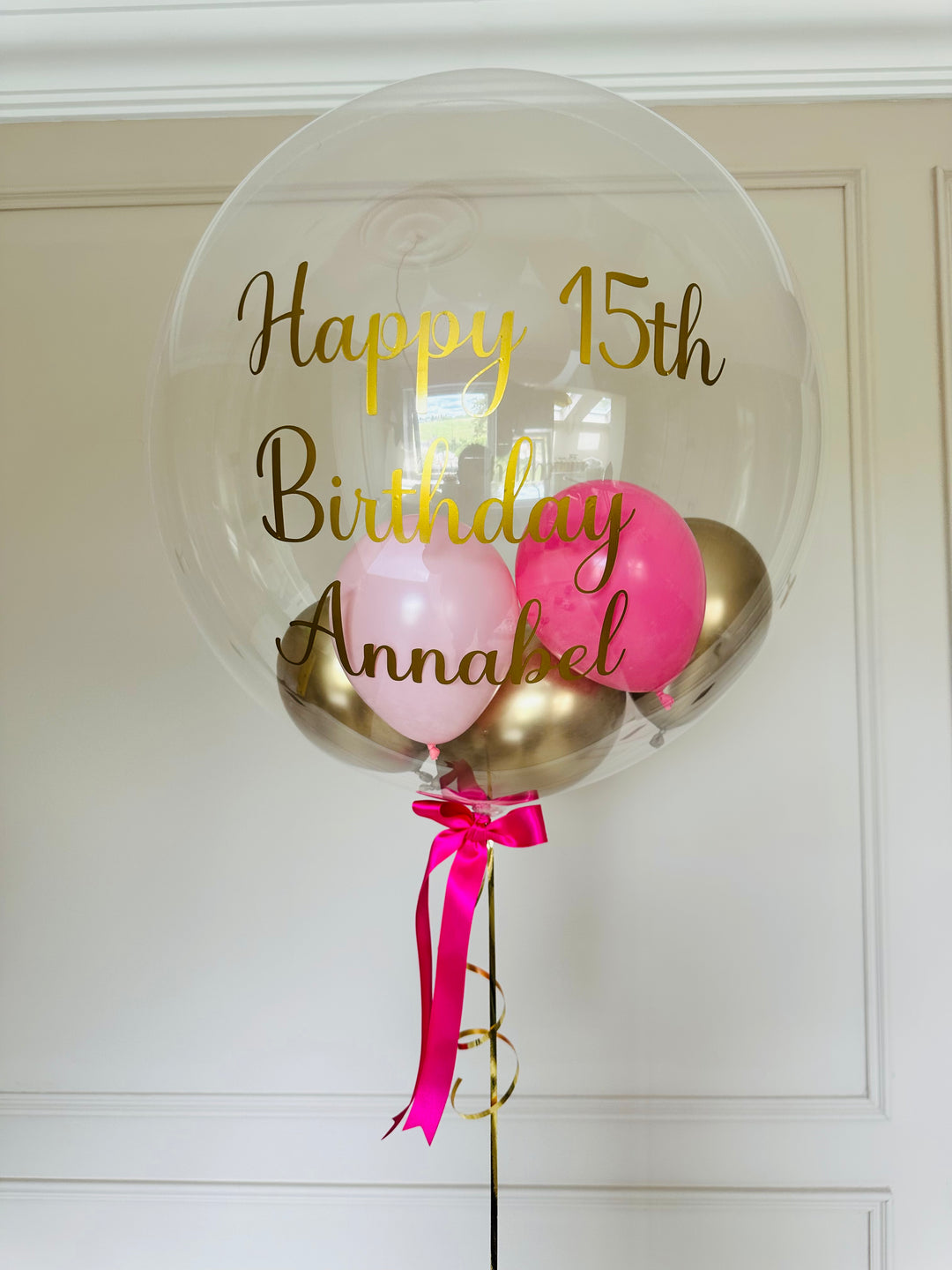 Gold & Pinks Personalised Bubble Balloon