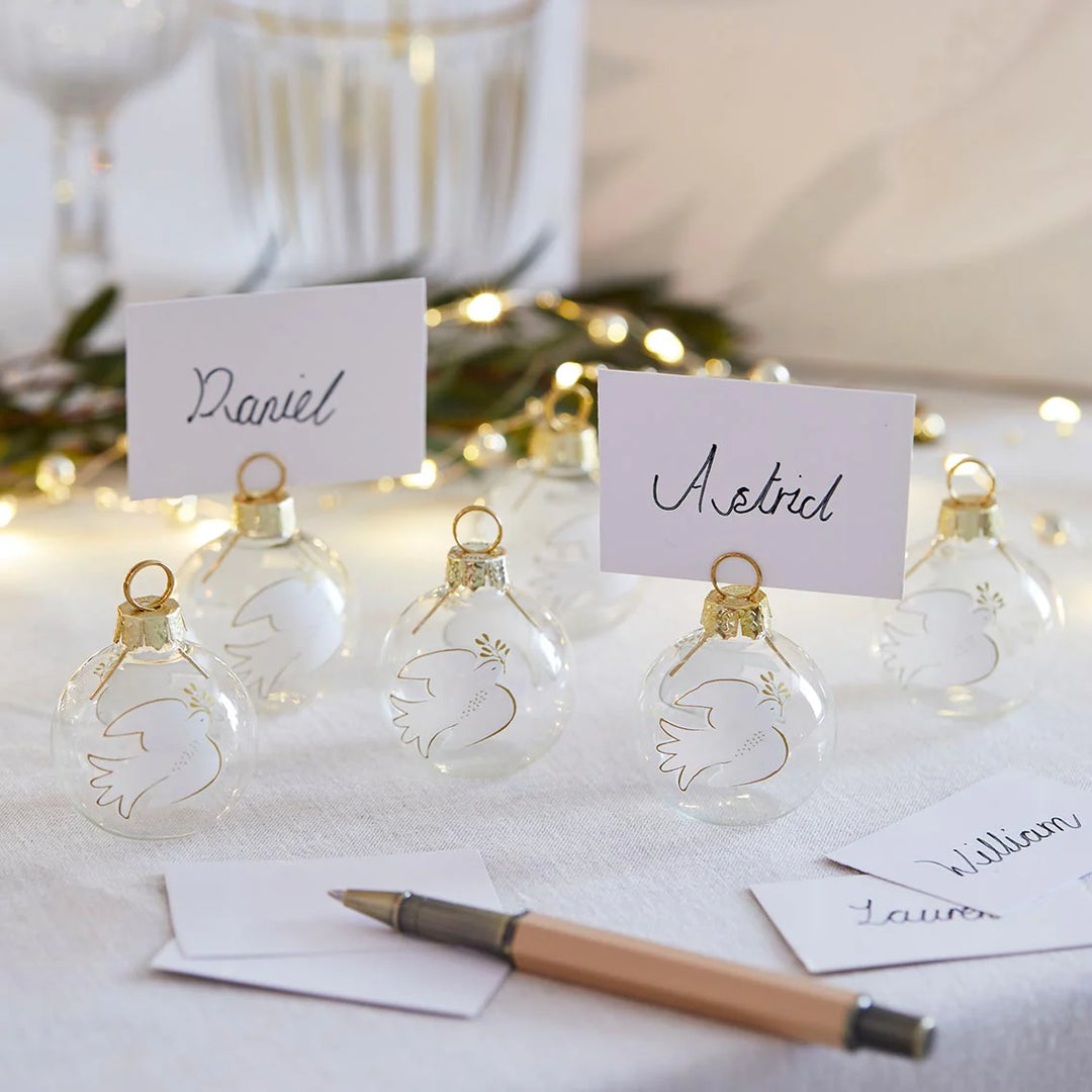 Mistletoe Glass Bauble <br> Place Card Holders (6)