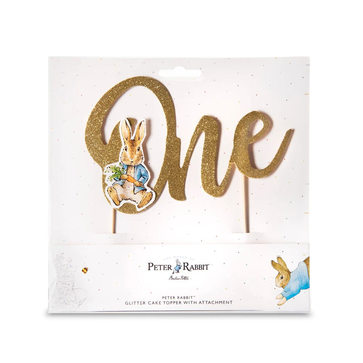 Peter Rabbit Gold Glitter ‘One’ First Birthday Cake Topper